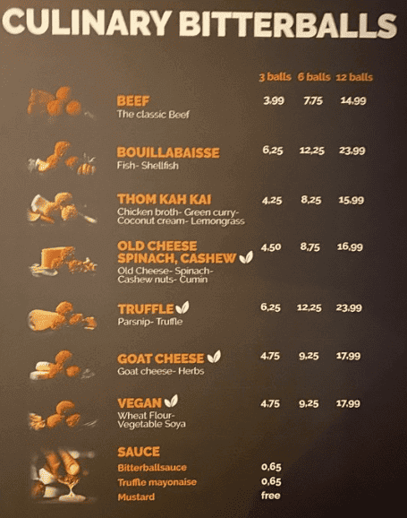 De Ballenbar menu