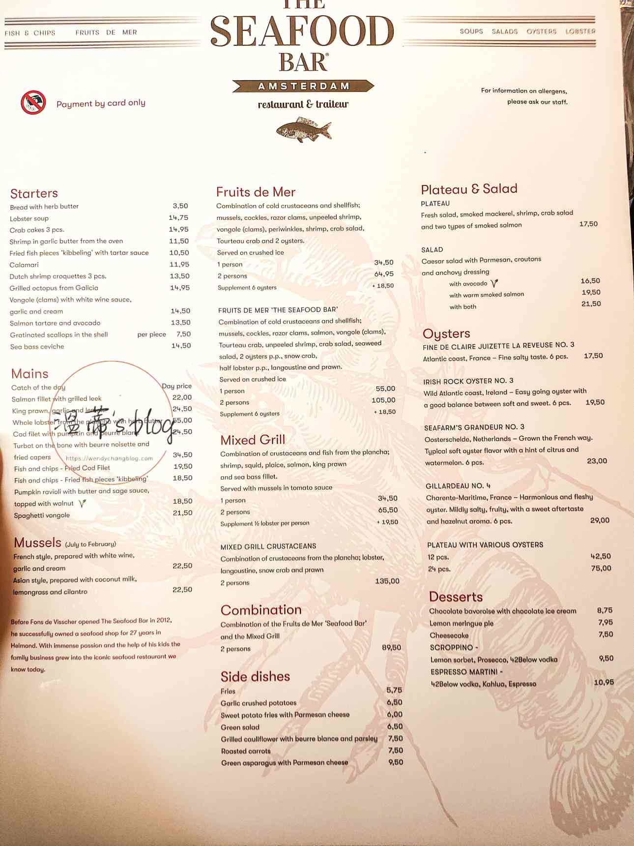 The Seafood Bar menu