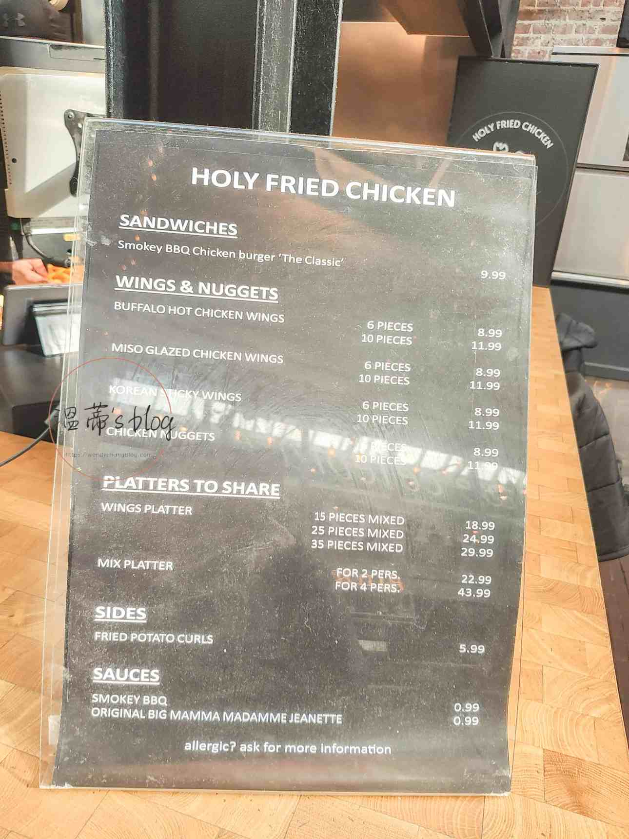 Holy Fried Chicken menu