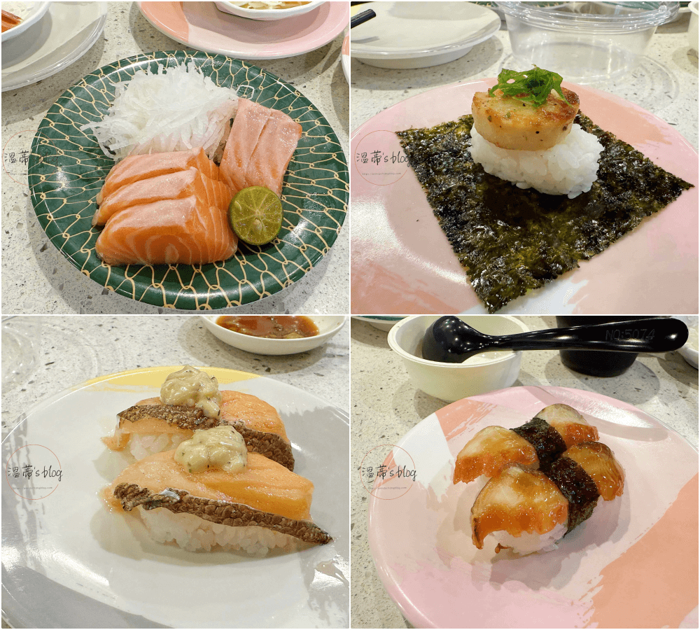 鮮鮭五豪盛150元、香煎海灣貝30元、醋烤鯖魚30元、蒲燒星鰻30元