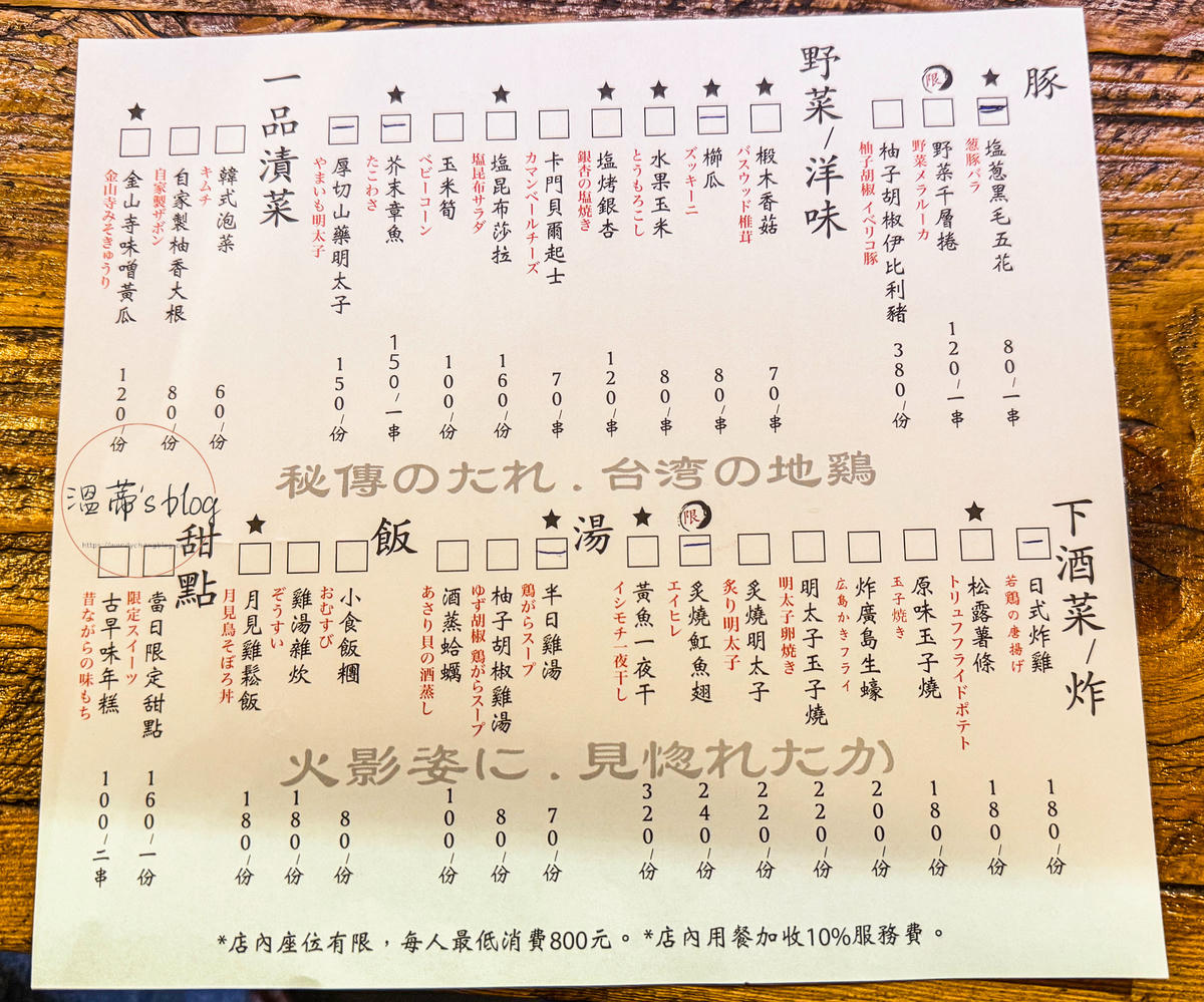 京丘炭火燒鳥專門店菜單