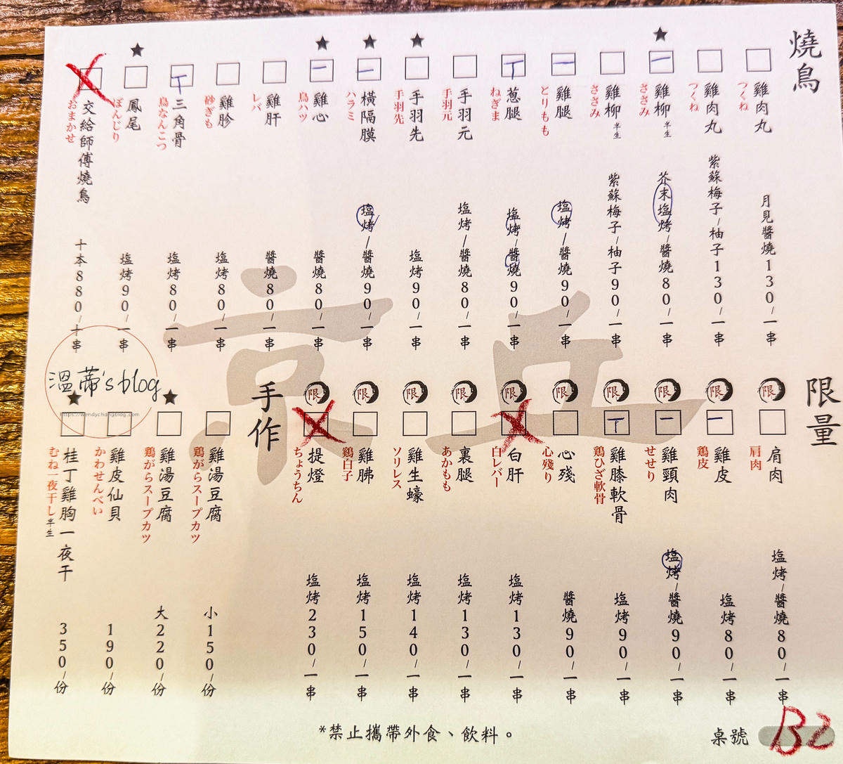 京丘炭火燒鳥專門店菜單