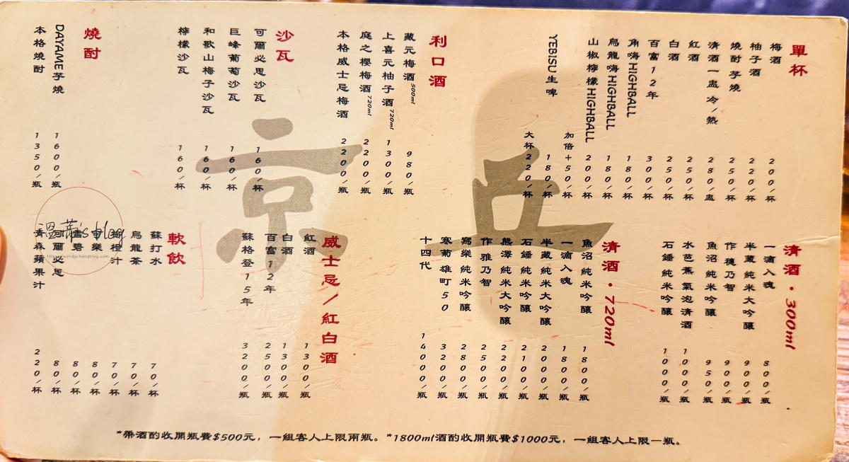 京丘炭火燒鳥專門店菜單