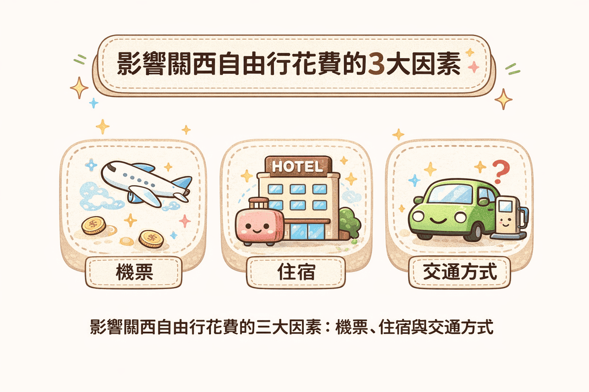 關西自由行花費75,000元值得嗎?9天自駕旅費全解析 - 第4張圖 影響關西自由行花費的3大因素
