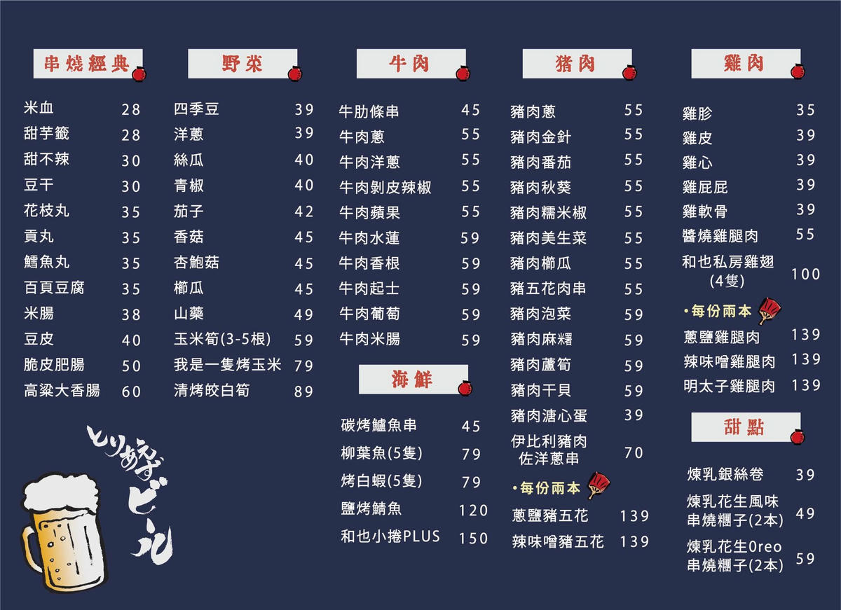 桃園美食「和也串燒專門桃園中正店」免費雞湯喝到飽!聚餐宵夜首選-附菜單 - 第8張圖 和也串燒專門菜單