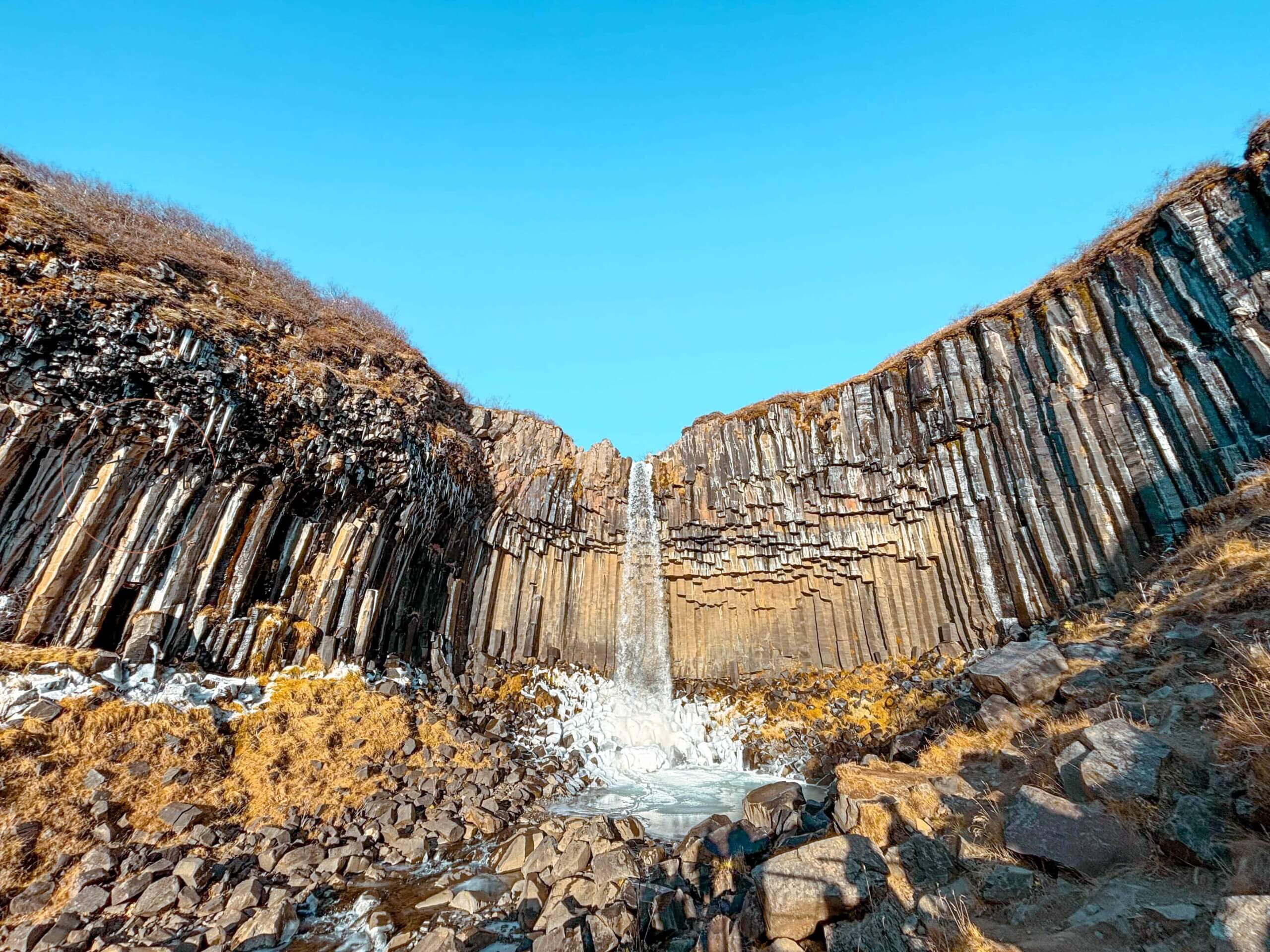 Svartifoss 斯瓦蒂瀑布、玄武岩瀑布