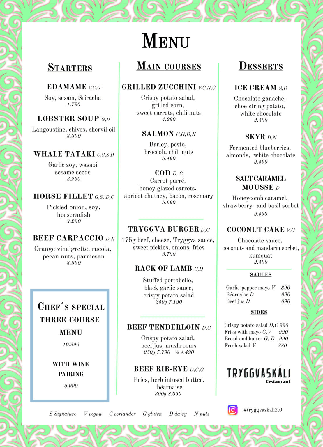 Selfoss Tryggvaskáli menu