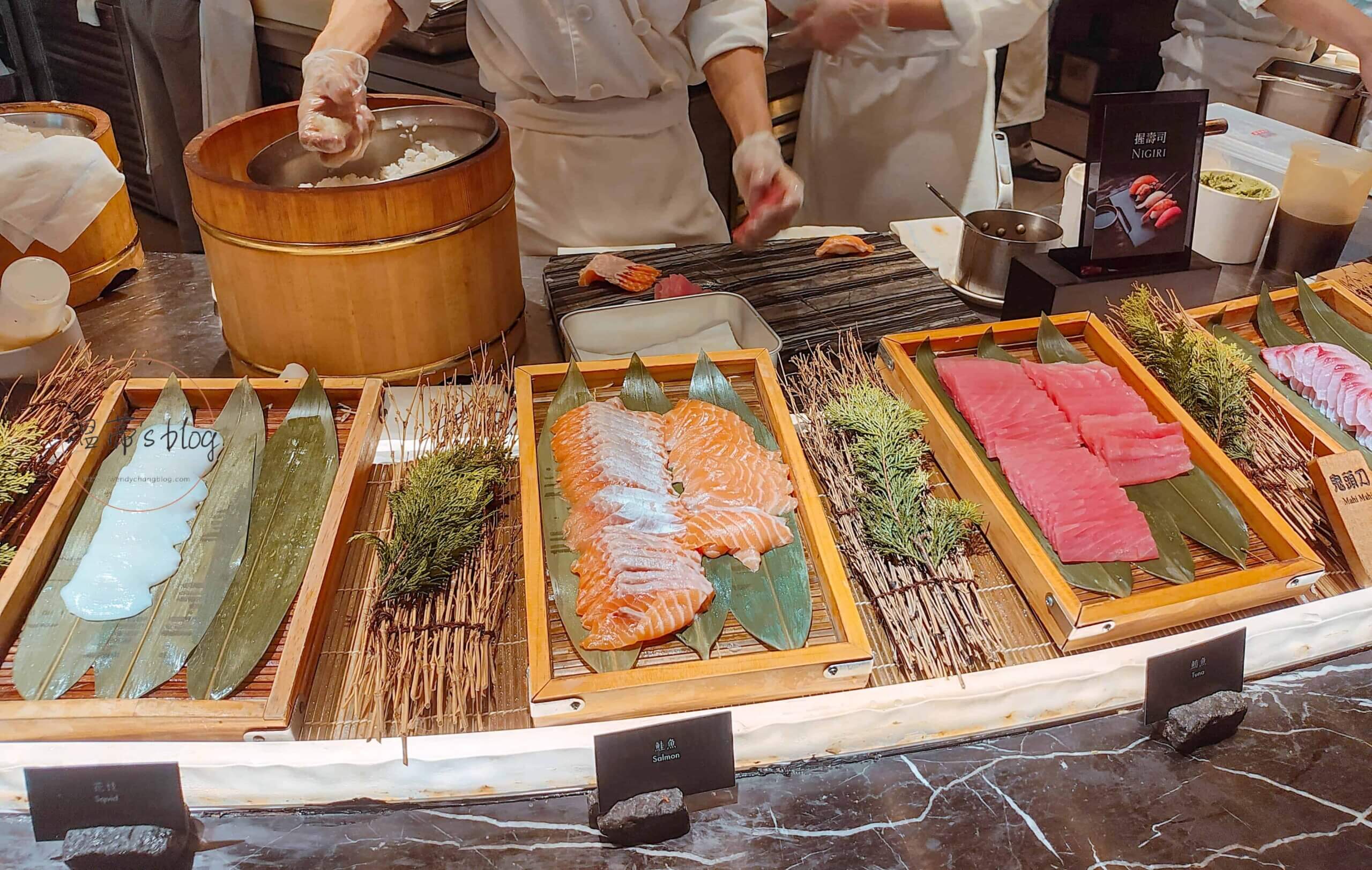 台北晶華酒店栢麗廳Brasserie握壽司-鮪魚、鮭魚、花枝